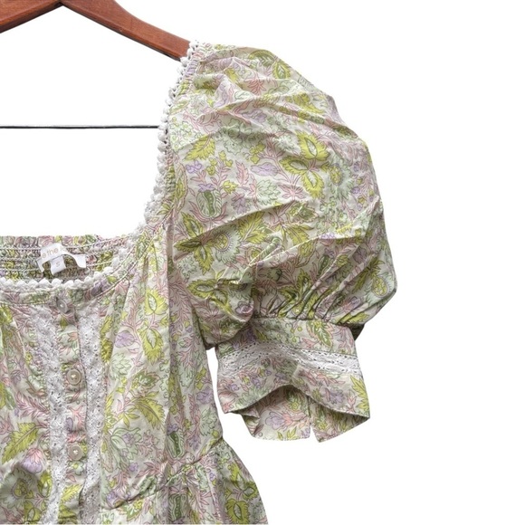 Anthropologie Love The Label Boho Cottagecore Floral Puff Sleeve Mini Dress S - Picture 8 of 13